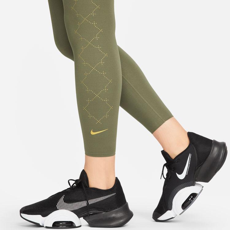 Nike Dri-FIT Patterned Side Print Sports Training Quick-Dry Fitness Leggings Women Bottoms Olive-Green DM7259-222