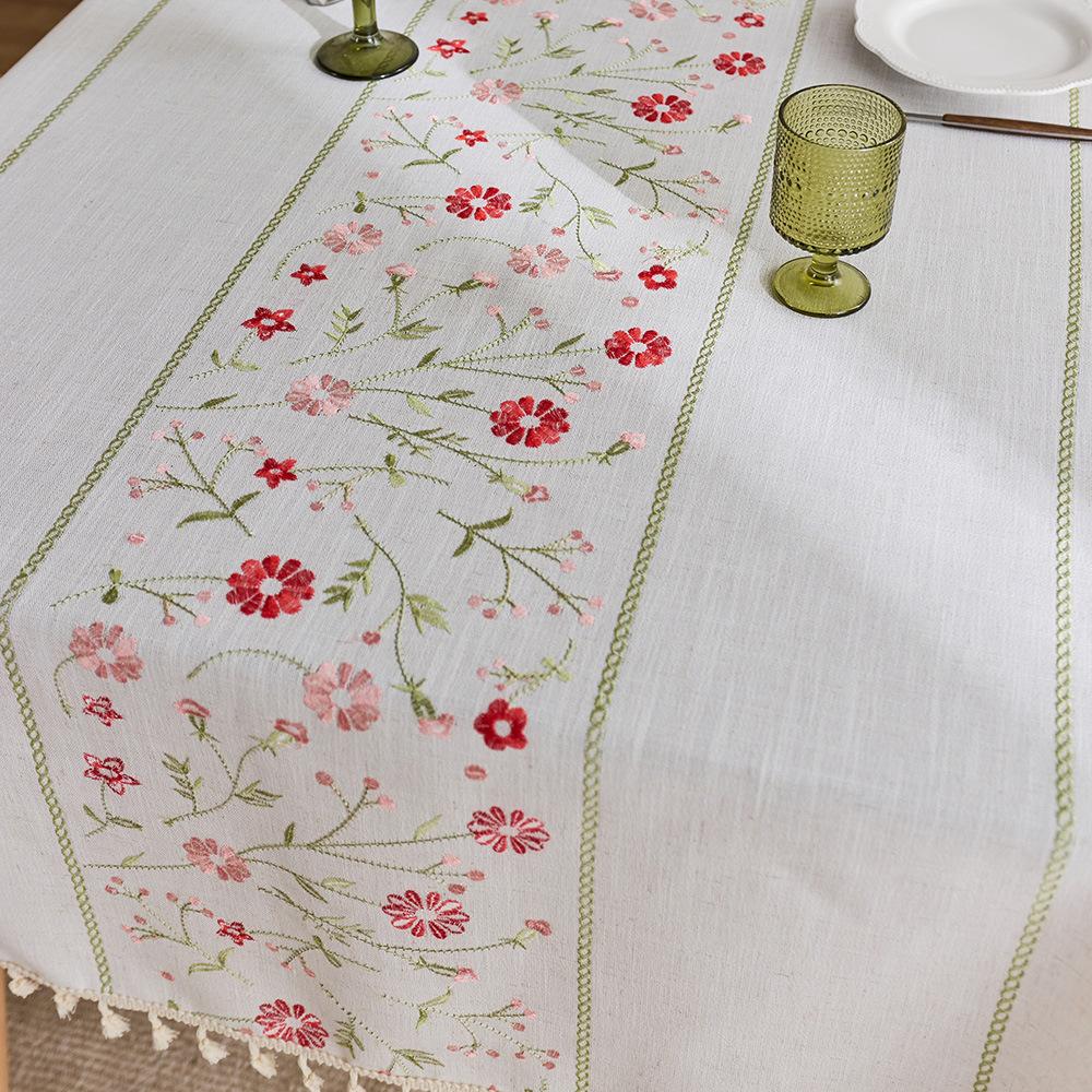 Embroidered cotton and linen style tablecloth French style fabric dining table cloth literary small fresh fringed coffee table cloth tablecloth