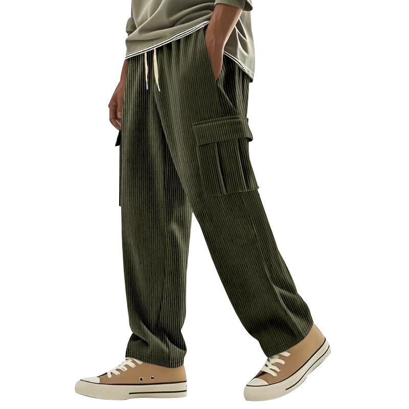 

Men s Solid Color Loose Casual Vintage Corduroy Cargo Pants Drawstring Waist Pocket Trousers 3XL армія зелений колір