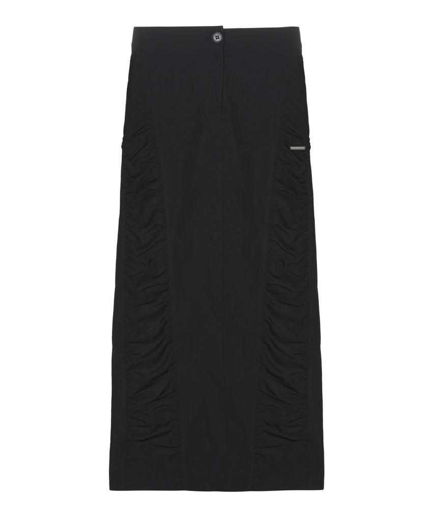 Nigaennikol Shirring Panel Long Skirt_Black