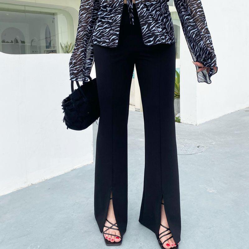 Miss Biggie Fashion Plus Size Figure Flattering Slim-Fit Versatile Four-Sided Bullet High Waist Slit Small Horn Pants