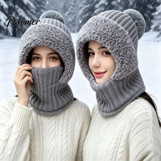Passamontagna Invernale per Uomo e Donna, Passamontagna Antivento, Cappello Maschera da Sci a Maglia, Cappello a Maglia Foderato in Pile con Scaldacollo Scalda Teste, Pompon, Accogliente Freddo
