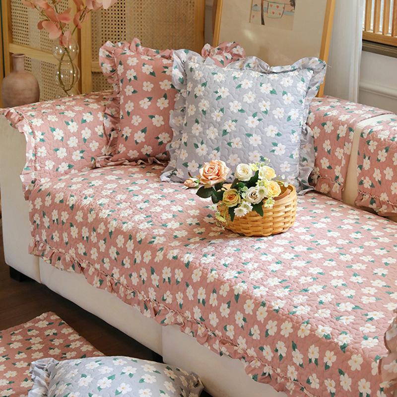 Spring and Summer Pastoral Small Fresh Floral Sofa Cushion for All Seasons Non-slip Cotton Fabric Seat Cushion