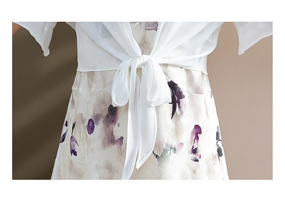 2026 Summer Fashion Chiffon Two-Piece Skirt Set for Middle-Aged & Elderly Women - Short Sleeve Dress