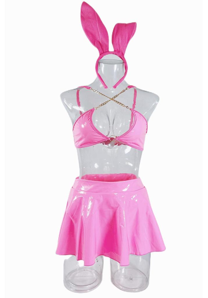 European Patent Leather Bunny Girl Costume Set: Nightclub Role-Playing Erotic Lingerie