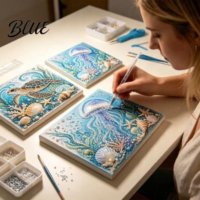 3D Rhinestone Craft Set Sea Turtle Octopus DIY Pearl Painting Kit Ocean