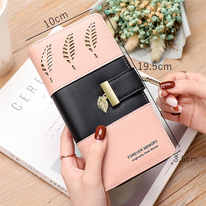 Long Wallet Hollow Leaves Pu Leather Wallets For Women Coin Purses Hasp Zipper Clutch Id Credit Card Holder Carteras Para Mujer