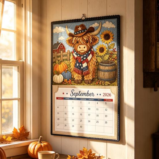 Crafting Project for Adults Highland Cow Farmhouse Calendar DIY Kit 12 Months, Handmade Monthly Decorative Wall Planner Paper And Cloth Craft