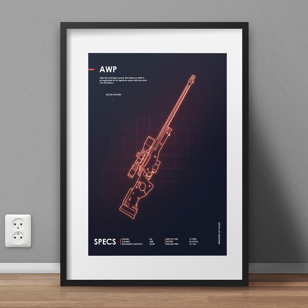 Game Poster Cs Anti-terrorisme Neonlichten AWP Sniper Gun Art Game Room Ideale keuze Man Cave Game Liefhebber Woondecoratie