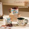 Graffiti Floral Ceramic Mug 330ml Stackable Coffee Cup with Gift Box for Home Office