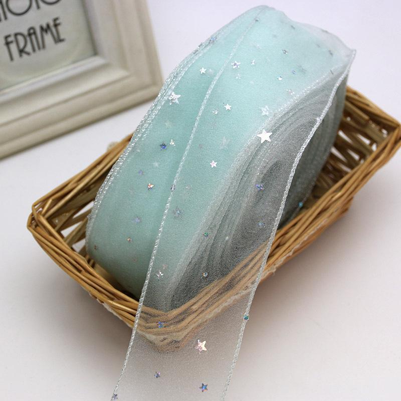 (5 Yards/roll) Stars Silk Organza Ribbon Bow Material for Hair Print Flower Decoration Lace Ribbons
