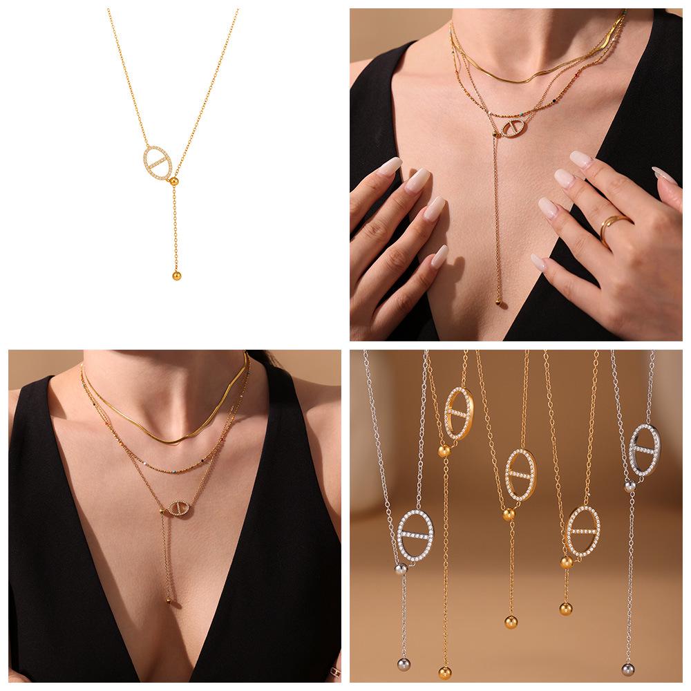 Qiong Yao 5A Zircon Adjustable Clavicle Necklace - Elegant Stainless Steel Design