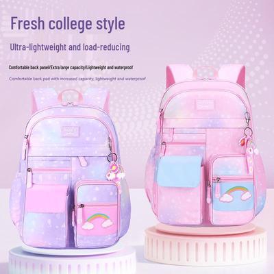 Rainbow Backpack for Girls - Large Capacity, Side Opening, Grades 1-6, 5 Shoulder Bags