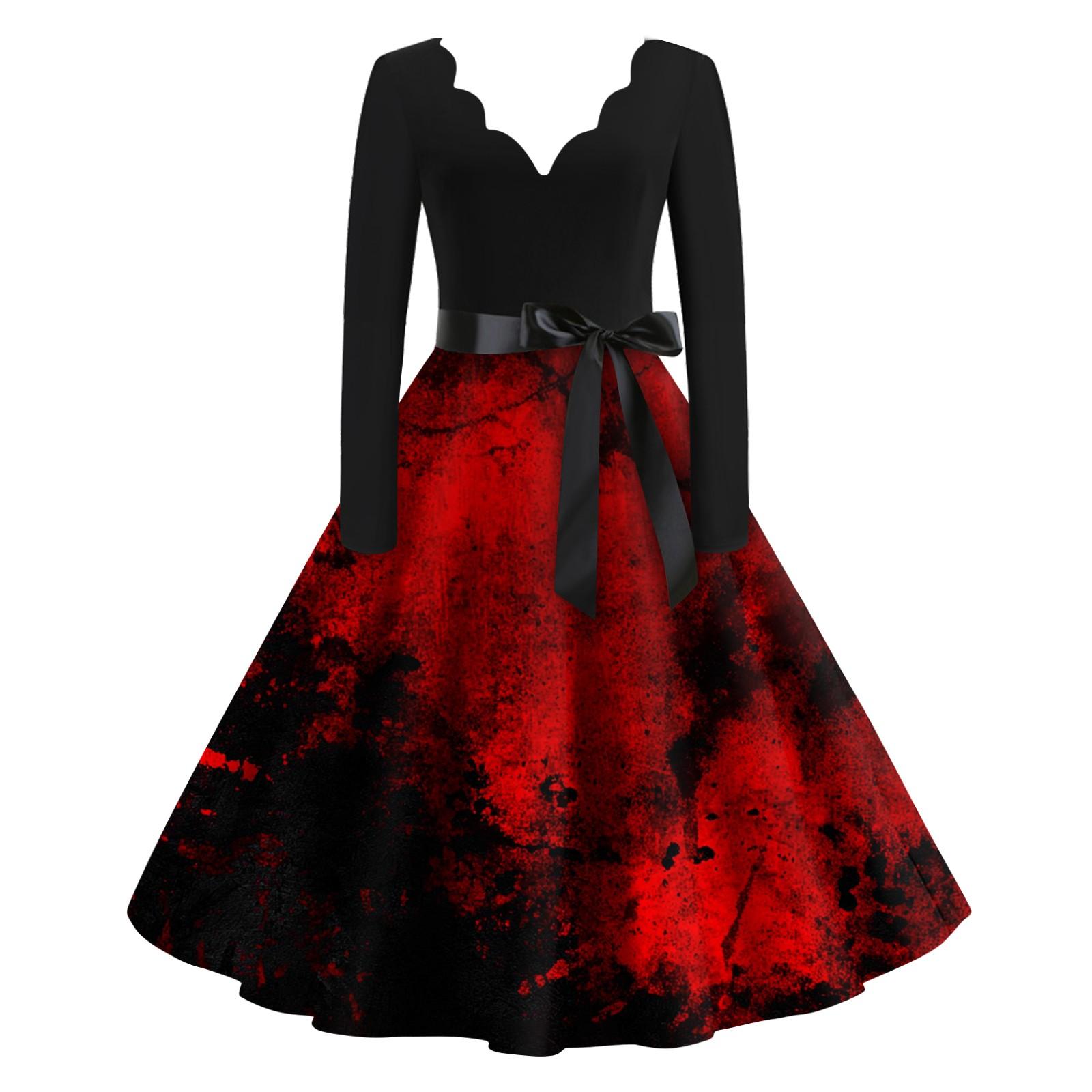 

Women s Casual Fashion Halloween Printed V-Neck Vintage Dress L