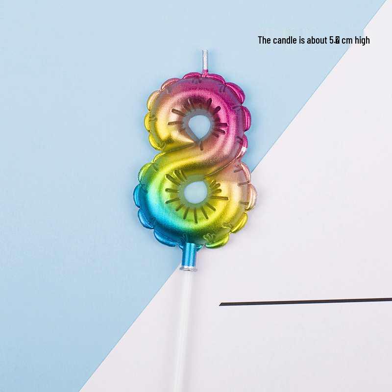 Large Rainbow Laser Number Balloons and Candles for Birthday Cakes and Party Decorations