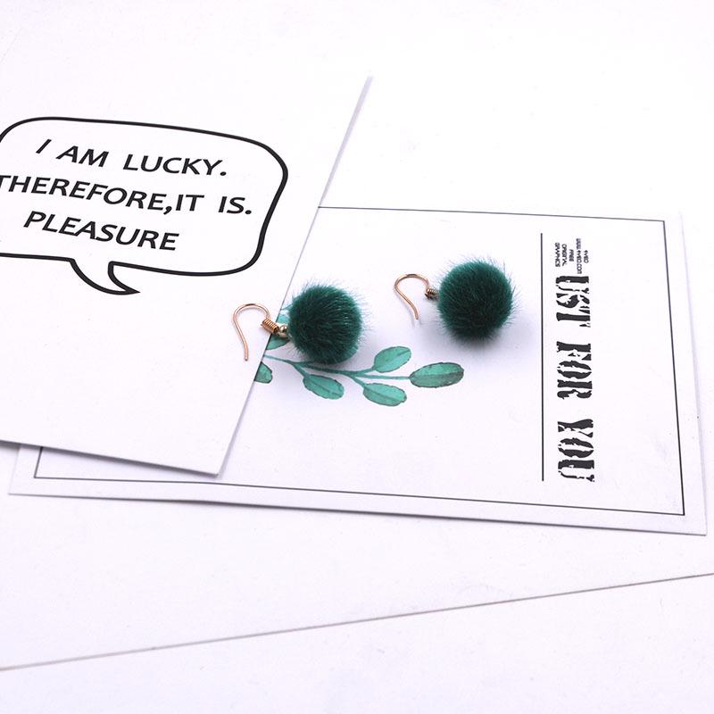 Stylish Mink Fur Pom-pom Stud and Dangle Earrings for Women зелёный