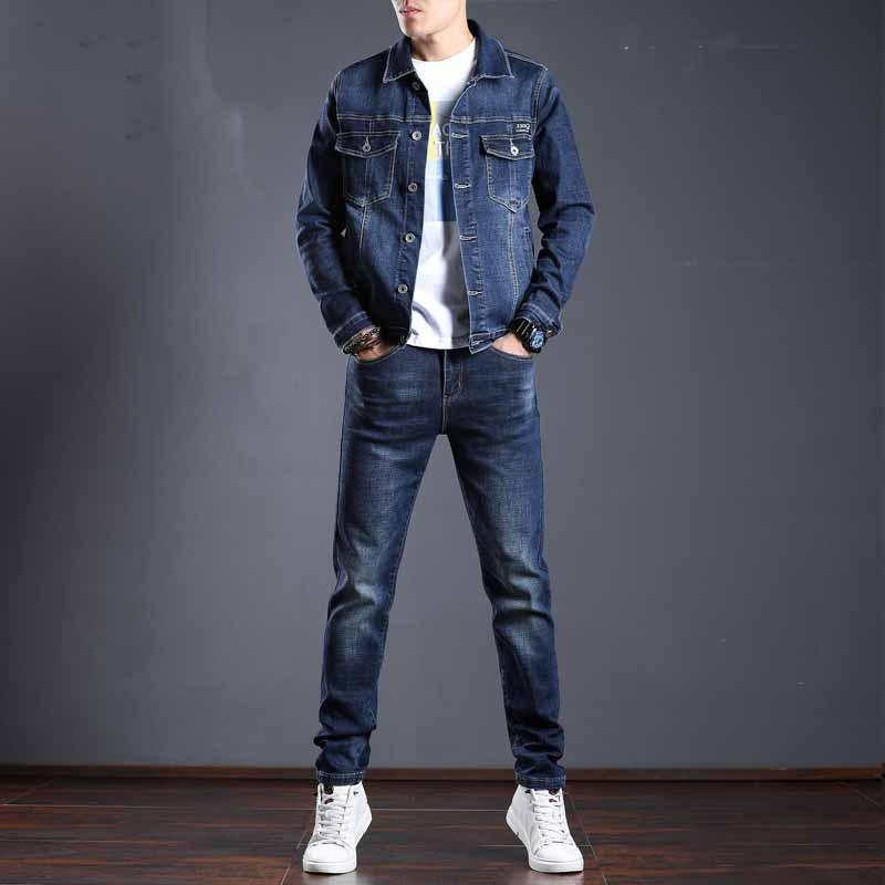 Denim Suit Men's Two-piece Spring and Autumn Jacket Jacket Jacket Pants A Trendy Stretch Men's Clothing