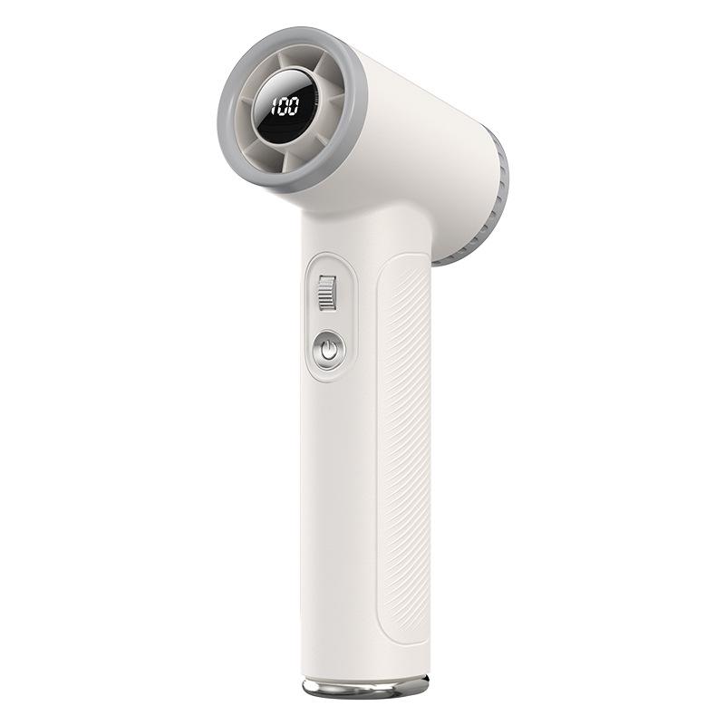 

2025 Портативный цифровой вентилятор высокой мощности: Кемпинг на открытом воздухе, Использование за границей, Бесступенчатая регулировка скорости с дисплеем 20000 RPM грязно-белый