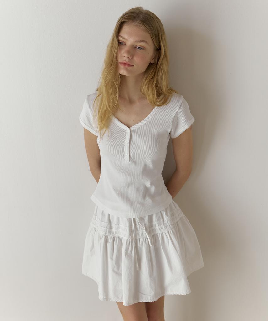 AMONG A Henley Neck Ribbed T-Shirt_White