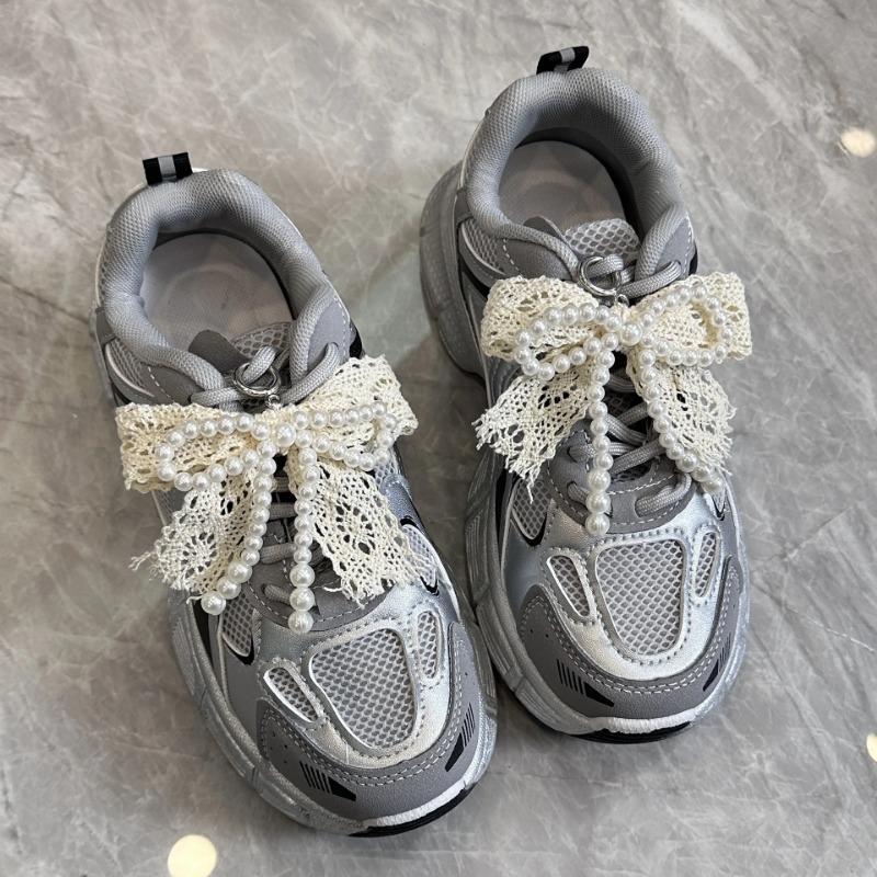 Pearl Bow Shoelace Charms Fashion Decorative Shoe Flower Buckle Trendy Sneaker Accessories for Women's Footwear Decoration
