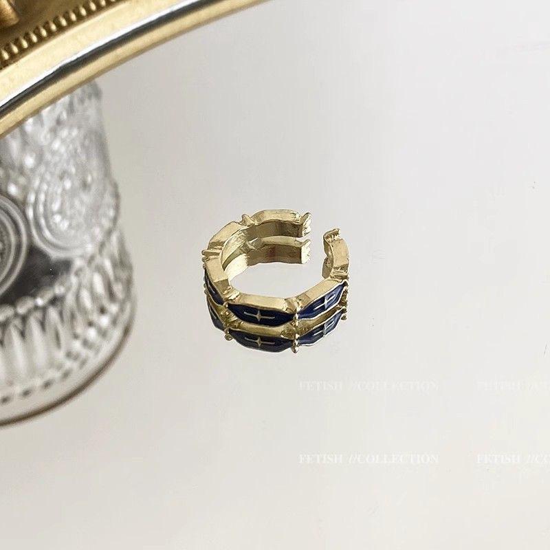 Retro Enamel Oil Drop Pattern Ring Women's Ins Niche Design Blue Index Finger Ring Fashion Personality Versatile Ring