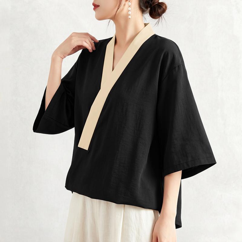 ZANZEA Blusa Kimono Casual da Donna con Scollo a V e Maniche a 3/4 Ampia