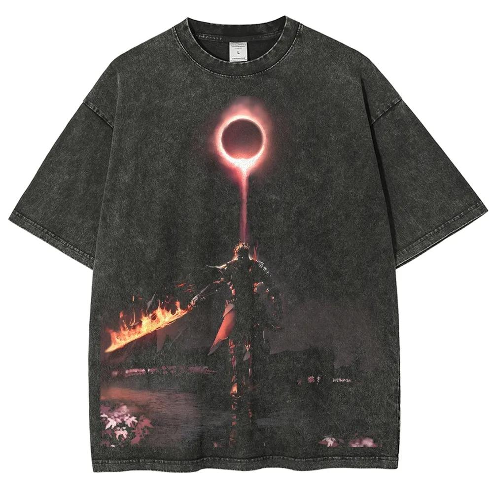 Classic Action Roleplaying Game Blood Borne Peripherals Print Tshirt Men Women Fashion Retro Washed Cotton Casual Oversize Top