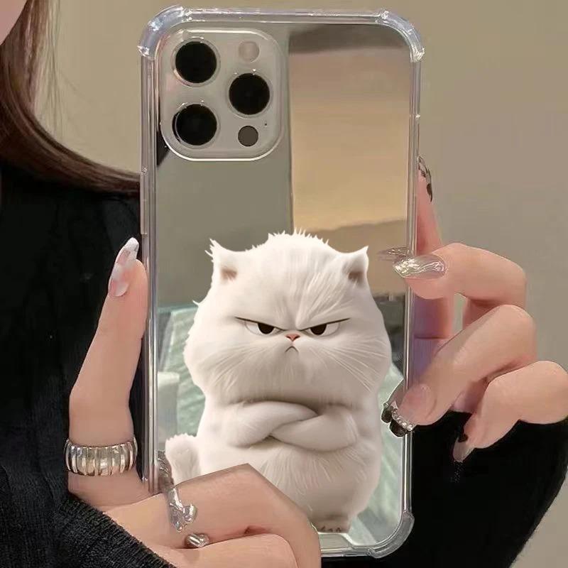 Funny Cool Cat Mirror Soft Phone Case For Samsung Galaxy S25 S24 S23 S22 S21 Ultra Plus FE A06 A13 A14 A23 A36 A52 A55 A56 Cover