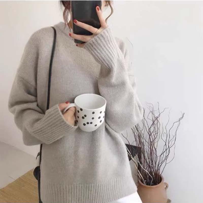 Women Cashmere Elegant Basic Sweater Autumn Winter Loose Soft O-Neck Knitted Pullovers Oversized Solid Color Jumper Knitwear