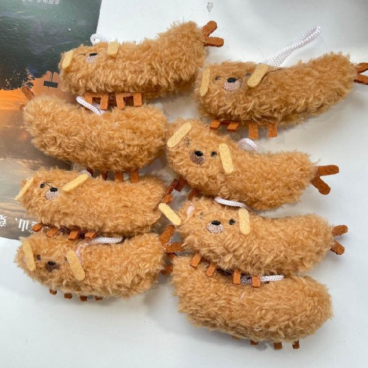 Plush Stuffed Keychain Funny Dolls Fried Shrimp Dog Pendant Keyring for Decor
