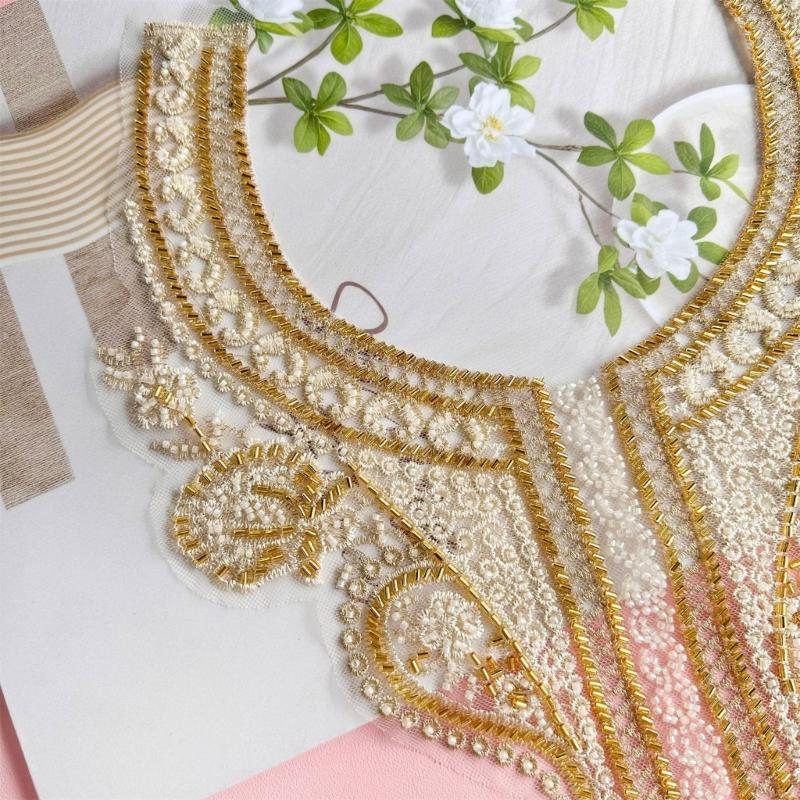 Bestickte Perlen-Applikation für Hochzeitskleid Abendkleid Aufnäher für Kragen Perlen-Aufnäher Spitze-Applikation