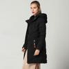 Women Winter Down Cotton Parka Jacket Coat Medium Long Hooded Full Sleeve Zipper Pocket Loose Warm Thicken Solid Color Black