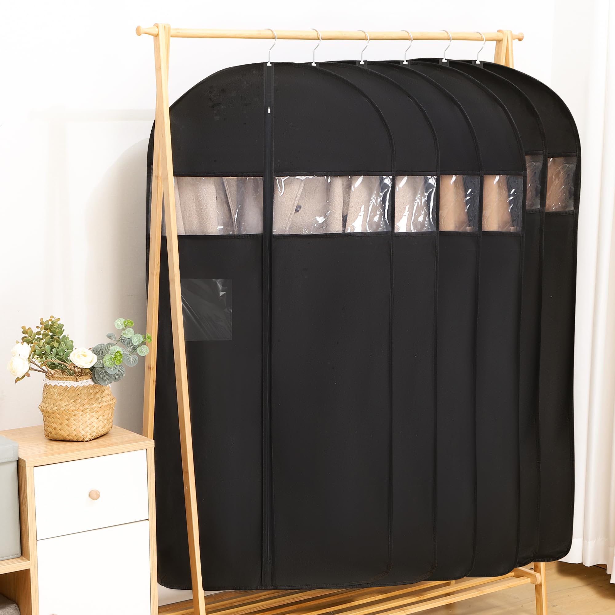 

TITIROBA Clothing and Made of Thick and with Clear Window and Ideal for Storing and Coats PEVA Durable 6 Pieces Covers, Dustproof, Insect-Proof, чёрный