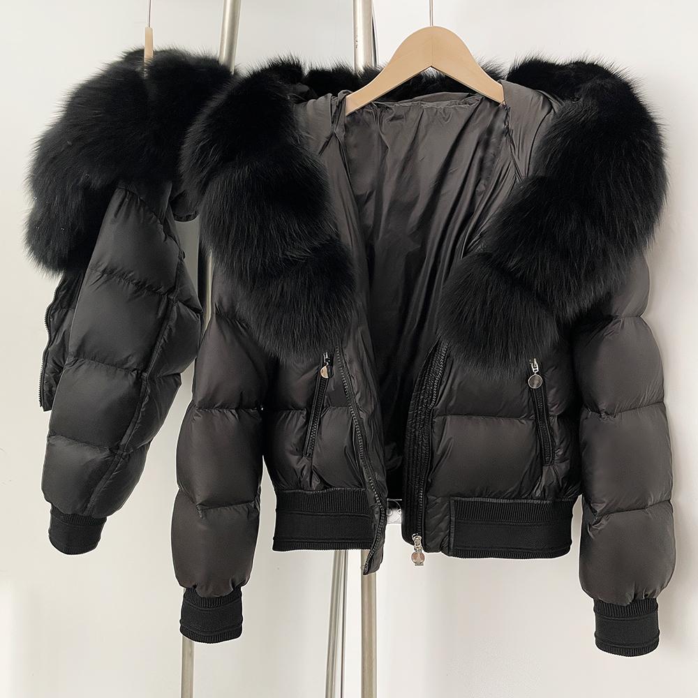 OFTBUY Hooded Thickened Warm Fluffy Puffer Jacket Women New Winter Real Fox Fur Top Clothing Natural Fur White Duck Down Coat