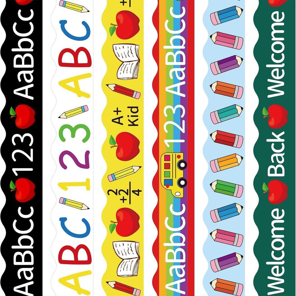 6 Pcs ABC 123 Bus Printed Bulletin Board Border Colorful Bulletin Border Trim Bulletin Board Stickers for Classroom