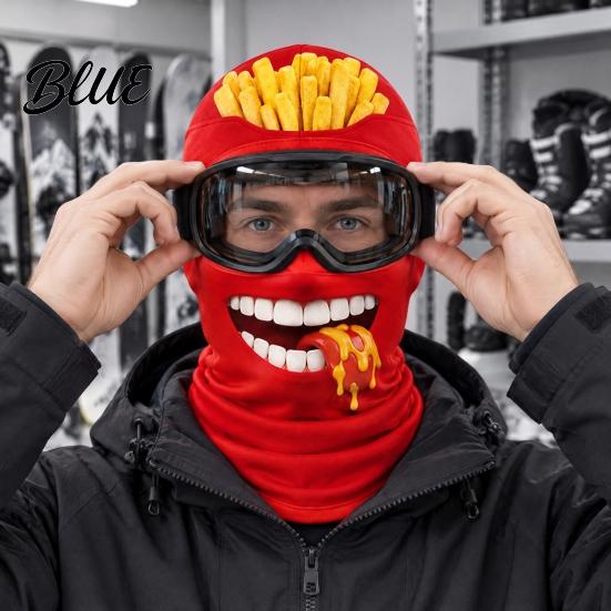 Cold Weather Face Mask Hamburger Print Skii for Winter French Fries Chicken Fastfood Cycling Guard Pattern Neck Gaiter Balaclava Velvet Full