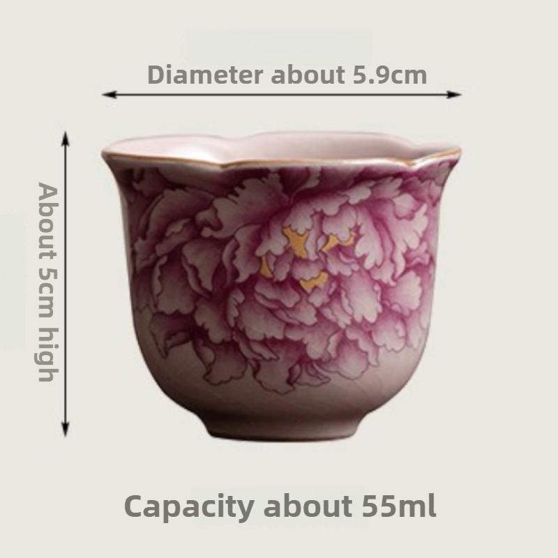 Pink Ru Kiln Peony Flower Mouth Cup, Household Ceramic Tea Cup, Master Cup, Tea Cup, Open Piece Can Be Raised