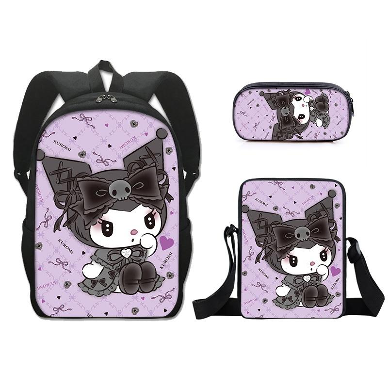 Kuromi Student Backpack Set With Pen Case And Shoulder Bag