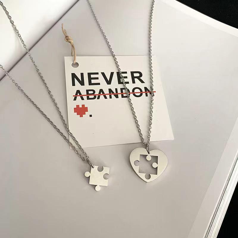 Internet Celebrity Punk Style Padlock Heart Necklace Set for Couples