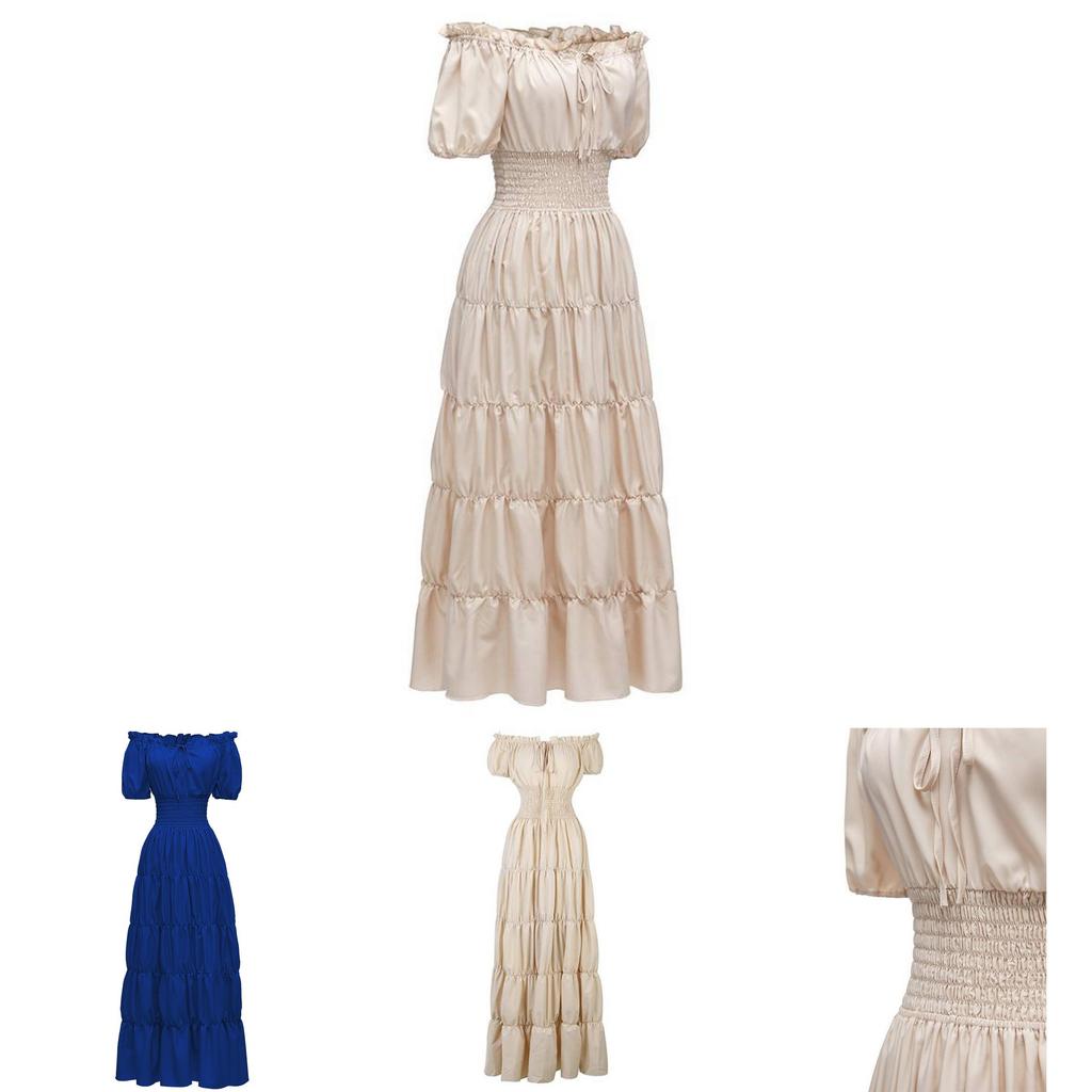 Elegant European Fantasy Medieval Renaissance Lady Long Dress Stage Outfit Halloween Costume