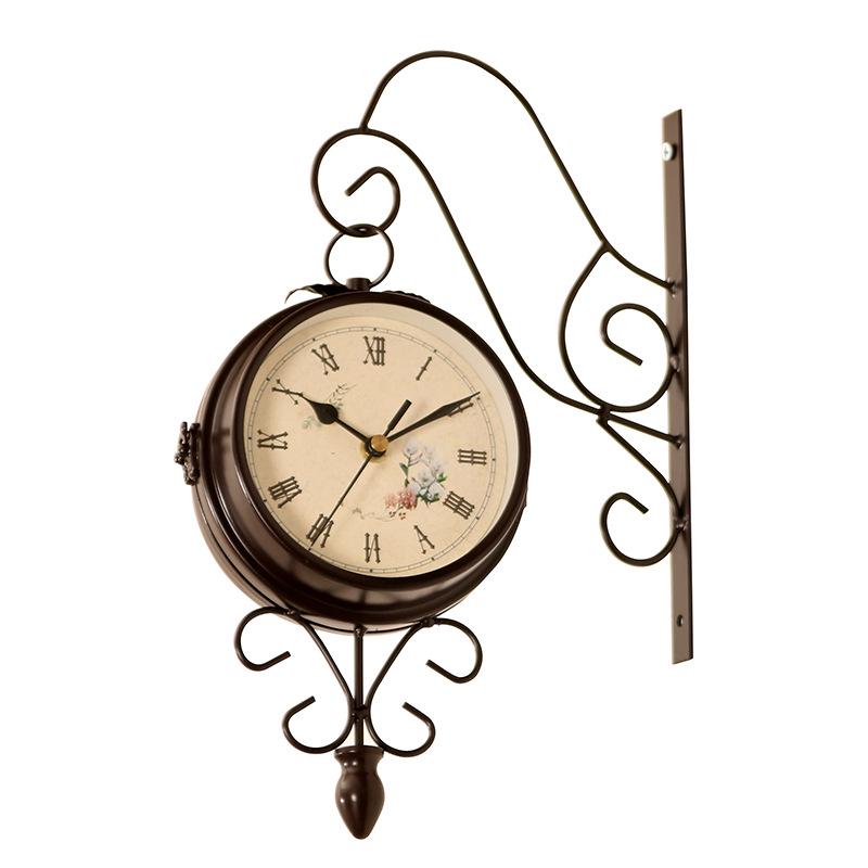Creative Iron Art Double-Sided Retro Wall Clock for Living Room Decoration