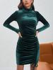 European and American women's clothing autumn and winter sexy tight hip skirt party party turtleneck velvet dress