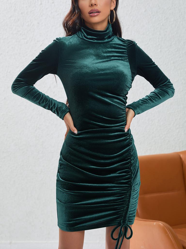 European and American women's clothing autumn and winter sexy tight hip skirt party party turtleneck velvet dress