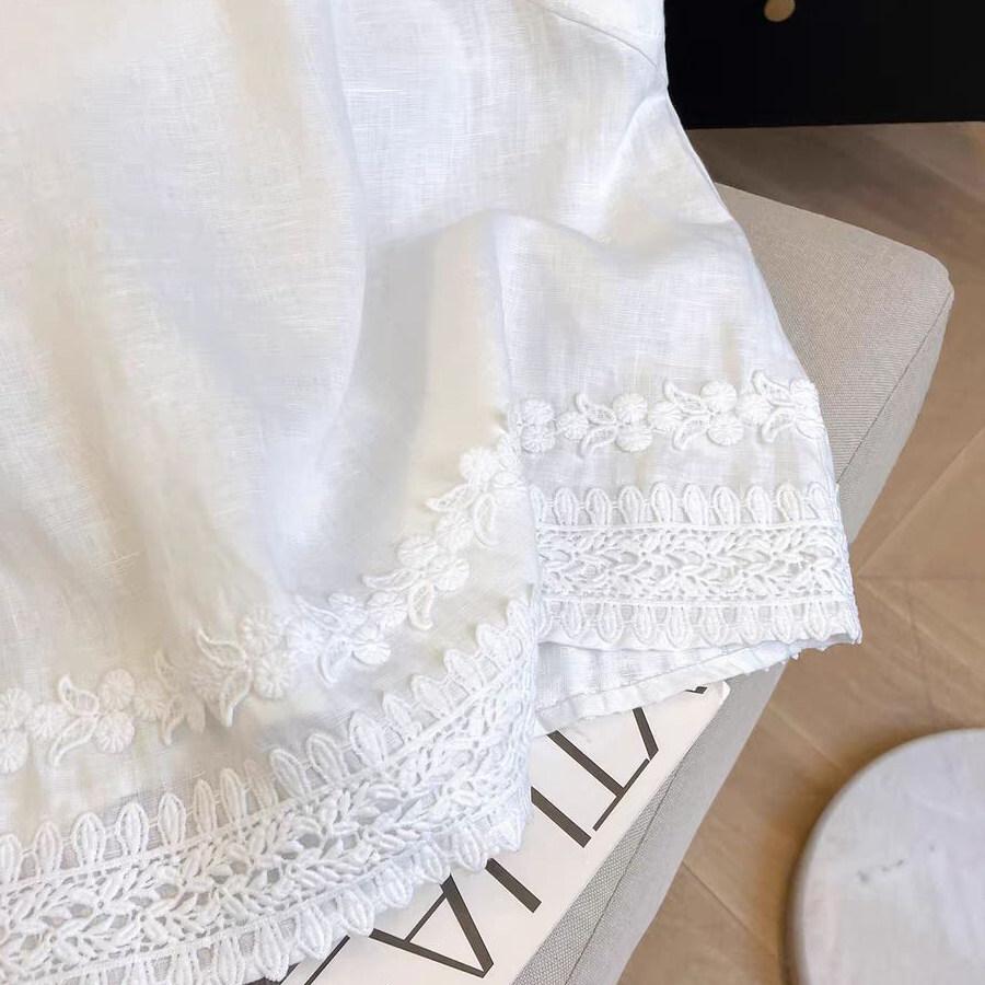 French Summer Premium Light Luxury Chic Lace Embroidery Loose Skinny Sleeveless Vest White Shirt A