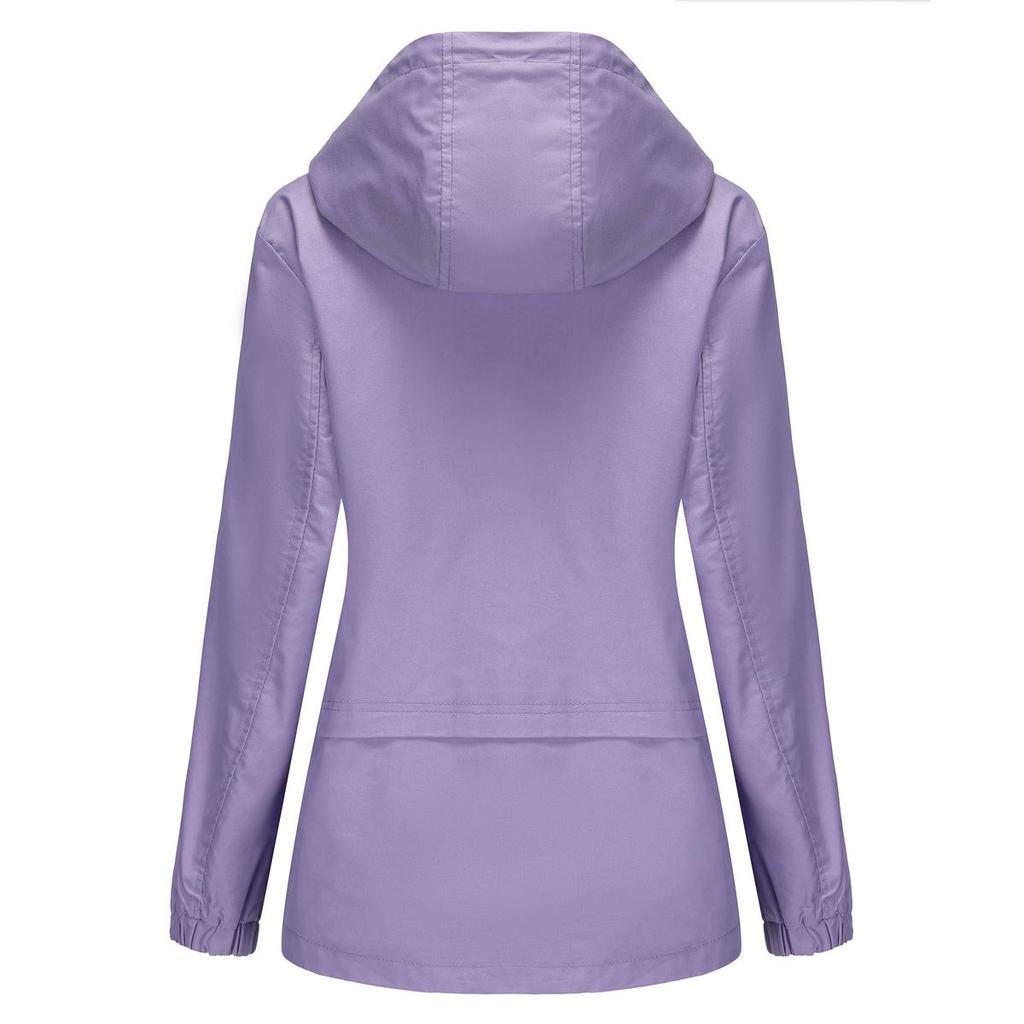 Damen Windjacke mit Kapuze und Reißverschluss, winddicht, einfarbig, lockerer Trenchcoat für Herbst und Winter, lässige Outdoor-Wanderbekleidung
