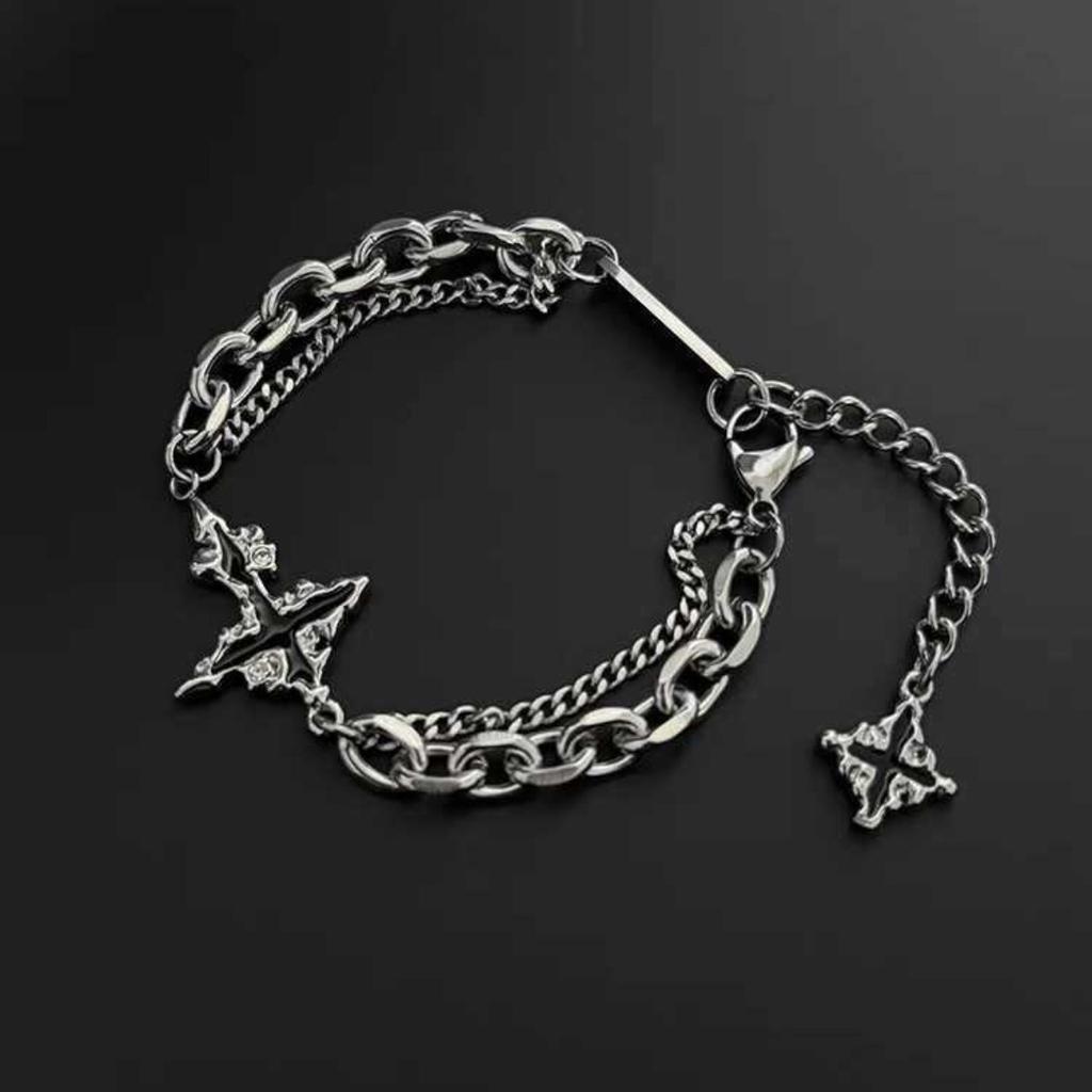 Men's Fashion Dark Cross Bracelet Stainless Steel Chain Hypoallergenic Punk Bangles Jewelry Gift for Party Accessory