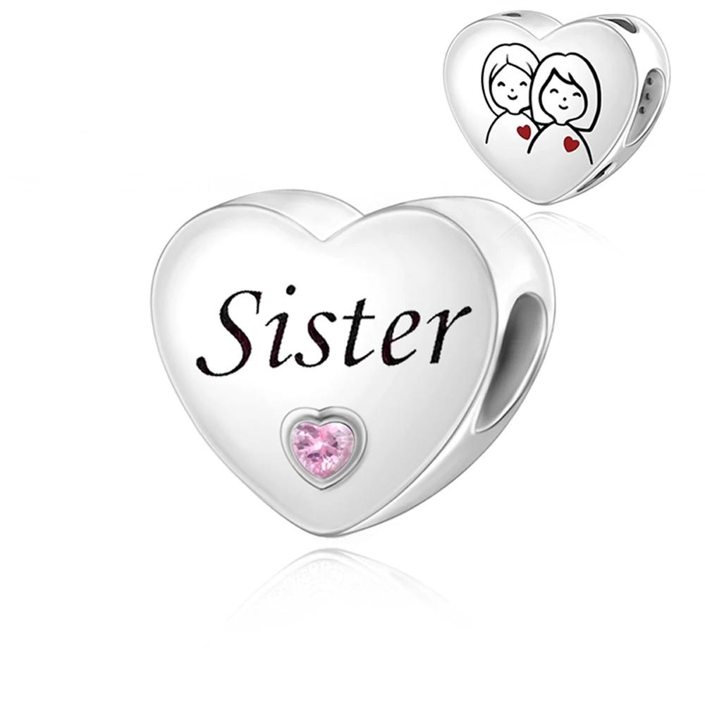 

Grandad Grandma Auntie Niece Best Friends Hand Drawn Heart Charm Beads Fit Pan Bracelet DIY Women Jewelry Gift