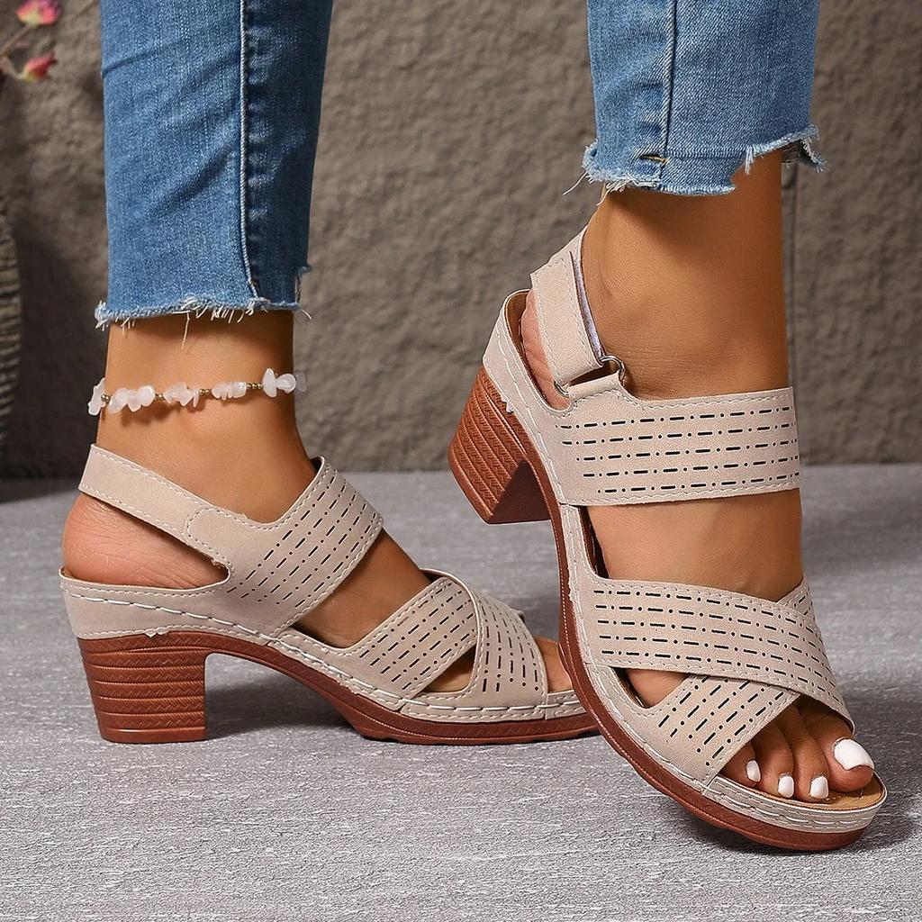 Fashion Fashion White Thick High Heels Sandals Women Hollow Out Cross Band Platform Sandals Woman Summer 2025 Casual Outdoor Beach Shoes