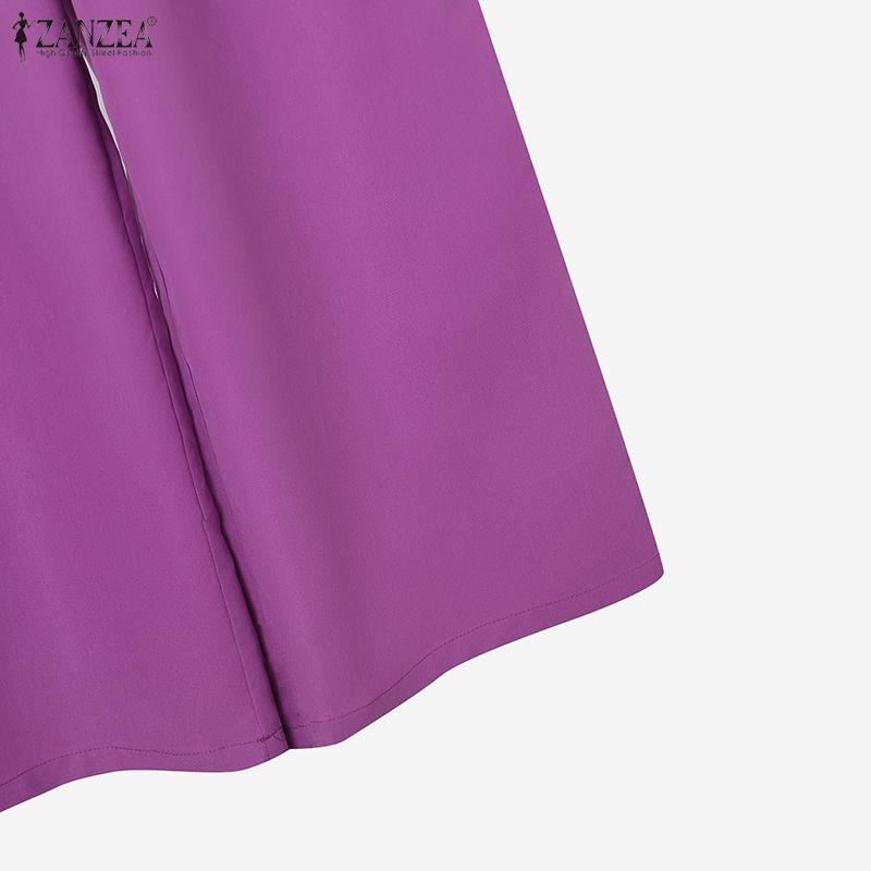 ZANZEA Damskie bluzki z krótkim rękawem i spodnie, casualowe dwuczęściowe zestawy garniturowe