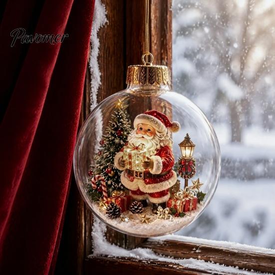 Winter Holiday Decorations Christmas Story Ornament, Acrylic Hanging Angel Santa Claus Keepsake Gifts Candy House Designs, Ball Shape Festive
